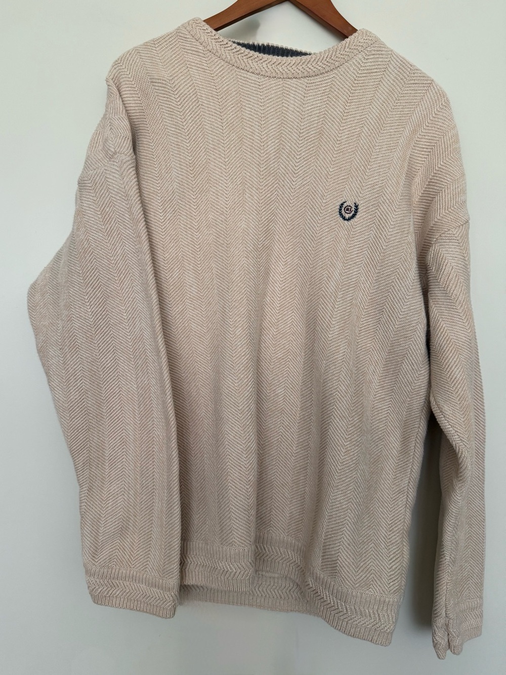 Ralph Lauren Herribone Chaps Natural Beige Cotton Oversized Crewneck Sweater L